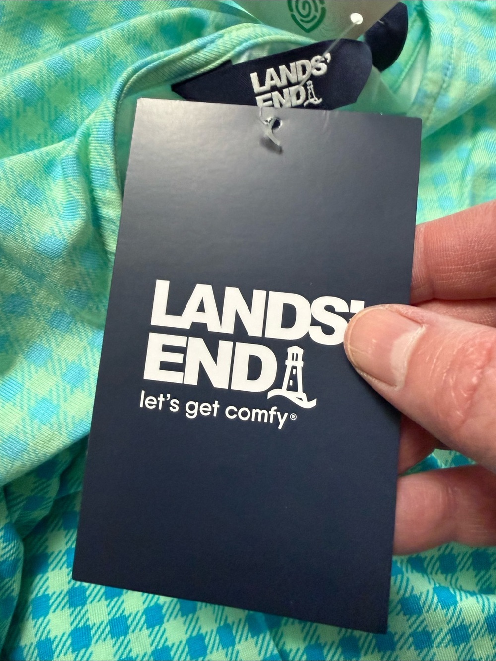 Lands’ End Sleeveless Tiered Maxi Dress Blue Green Check Medium 10-12 FLAW READ - Picture 13 of 14